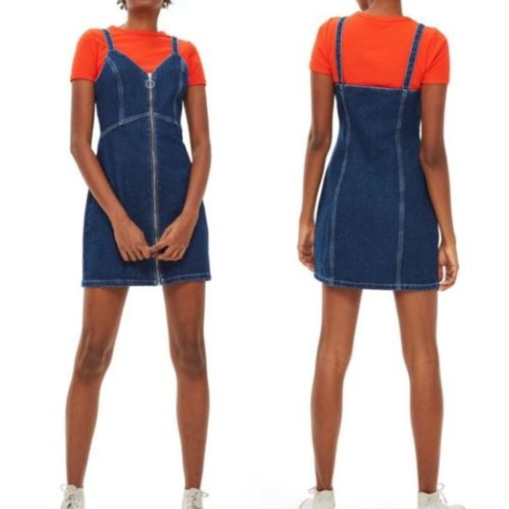 Topshop Fitted Denim Zip Dress Size 8